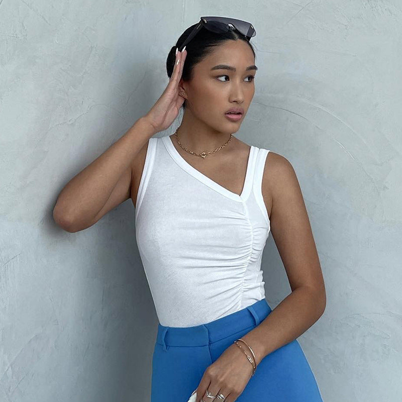 Damen figurbetontes Top mit asymmetrischem Design und Raffung Sovae