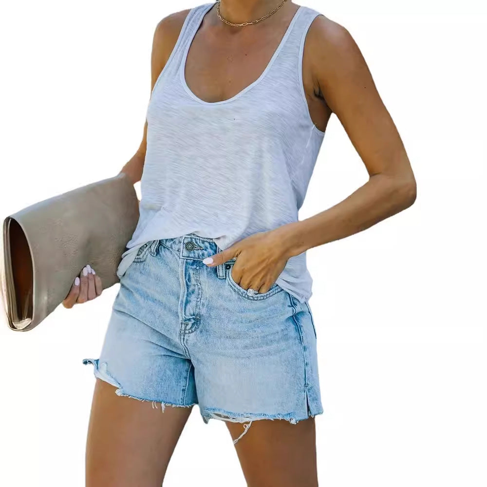 Damen Bunt gefärbte Destroyed Denim-Shorts Sovae