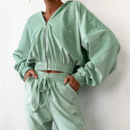 Damen Sportliches Fleece-Kapuzen-Lounge-Set Sovae