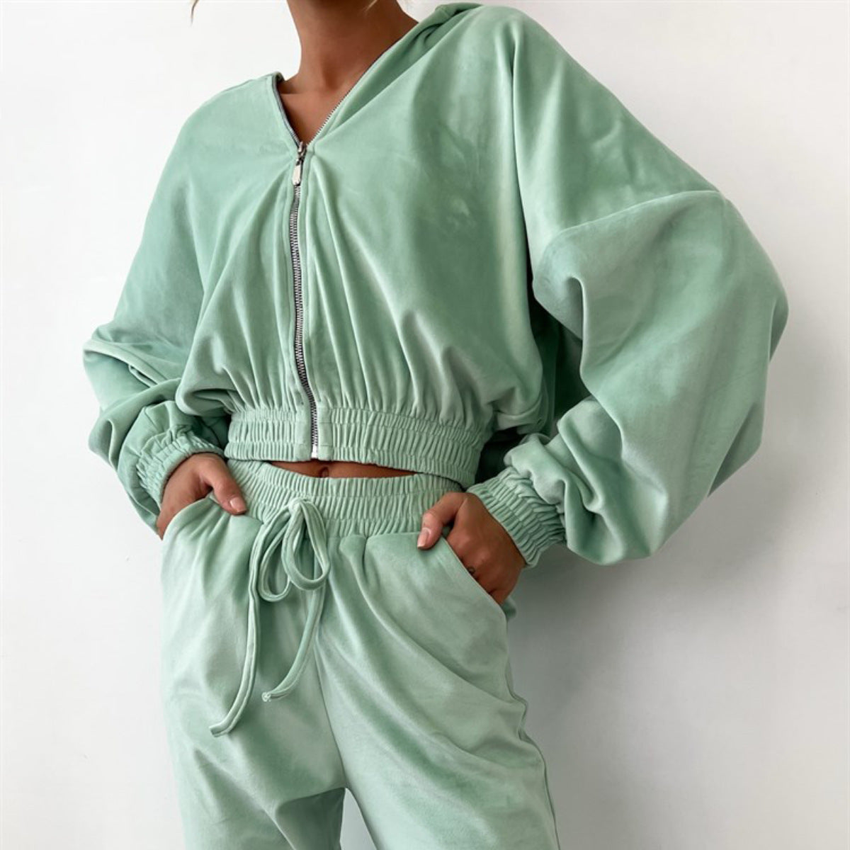 Damen Sportliches Fleece-Kapuzen-Lounge-Set Sovae