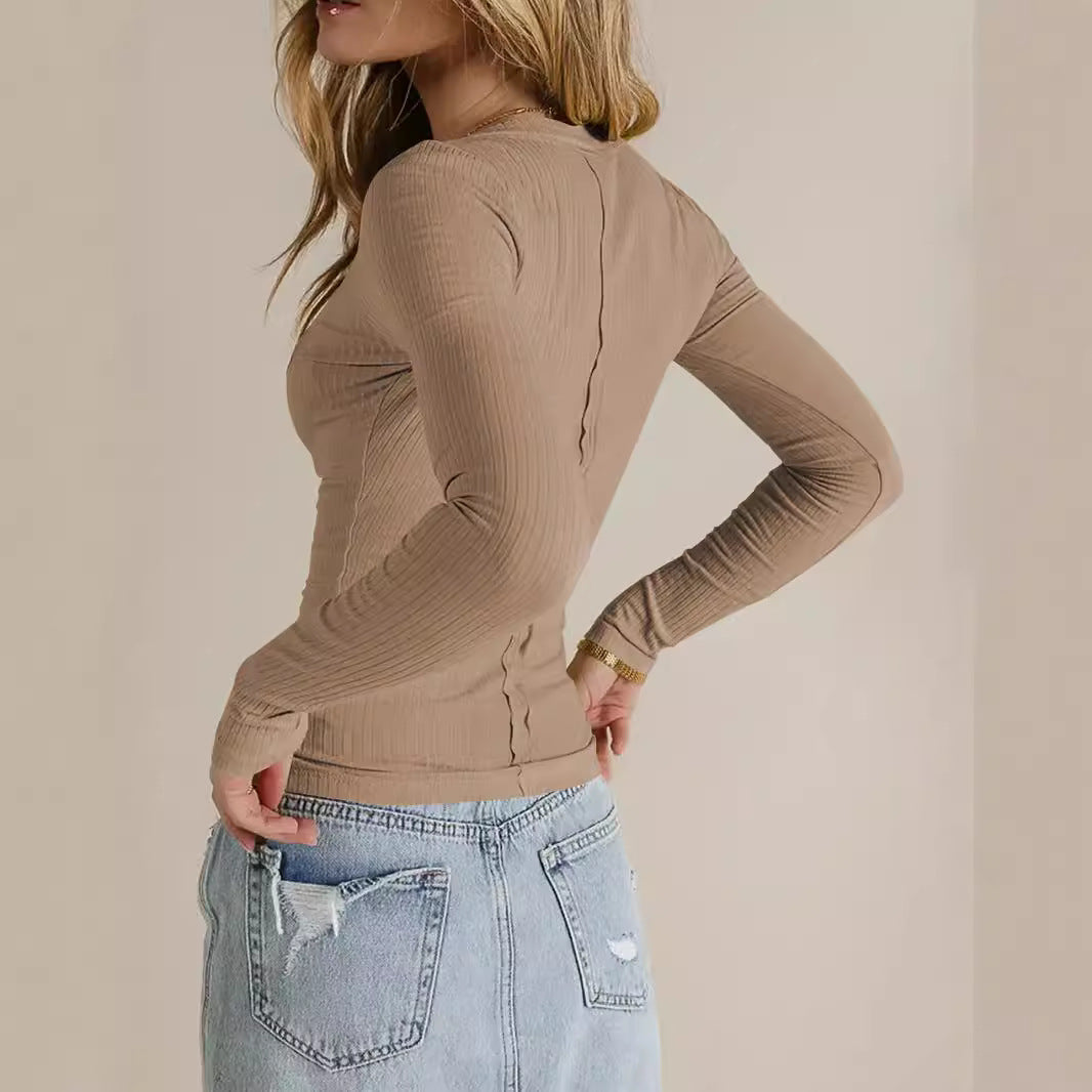 Damen Langarmshirt mit V-Ausschnitt und Rippstruktur Sovae