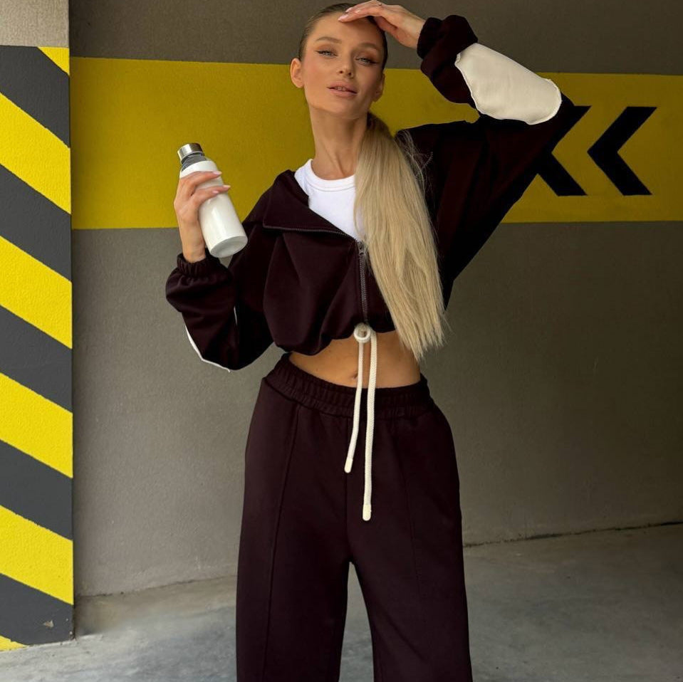 Damen Sportlicher Zweiteiler mit cropped Oberteil und weitem Schnitt Sovae