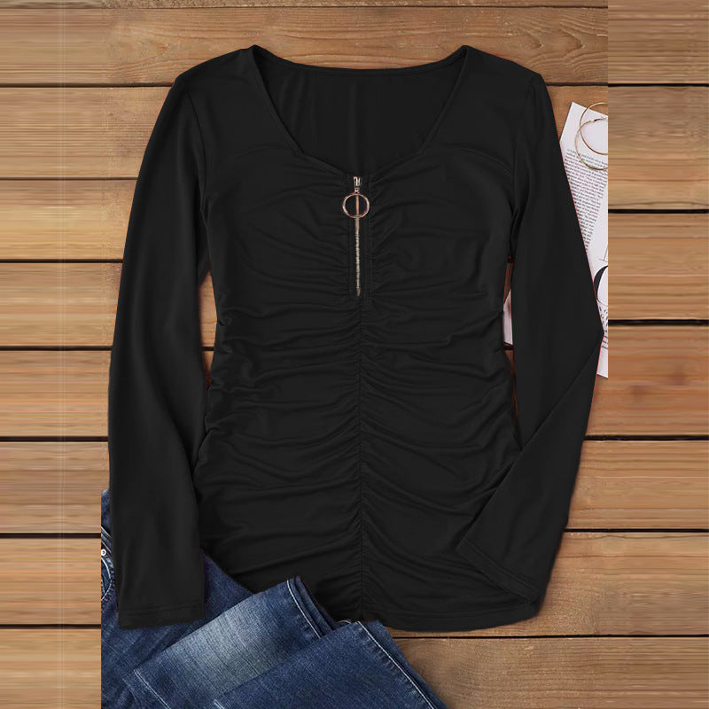 Damen Langarmshirt mit raffiniertem Reißverschluss und Rüschendetails Sovae
