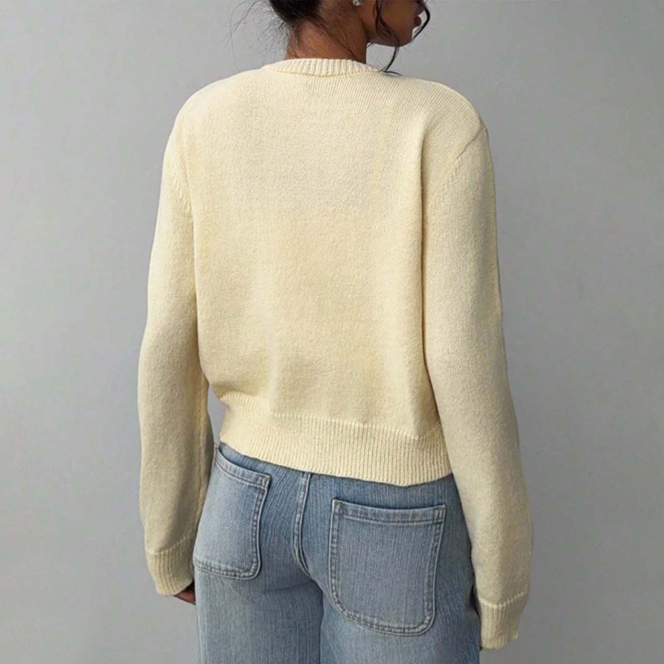 Damen leichte Strickjacke mit Knopfdetails und Rundhalsausschnitt Sovae