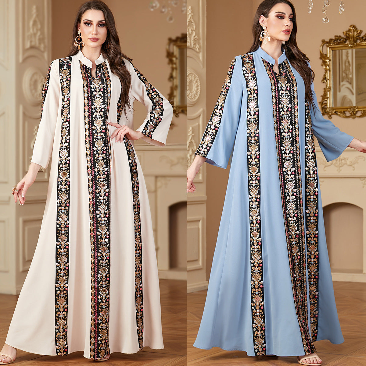 Damen Elegante Maxikleid mit opulenter floralem Stickerei Sovae