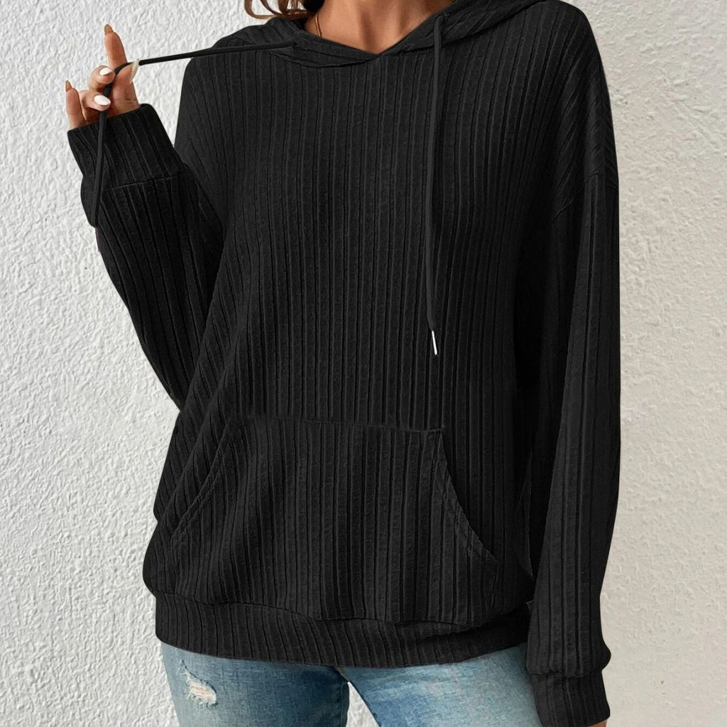 Damen entspannter Kapuzenpullover mit Rippstruktur und praktischer Kängurutasche Sovae