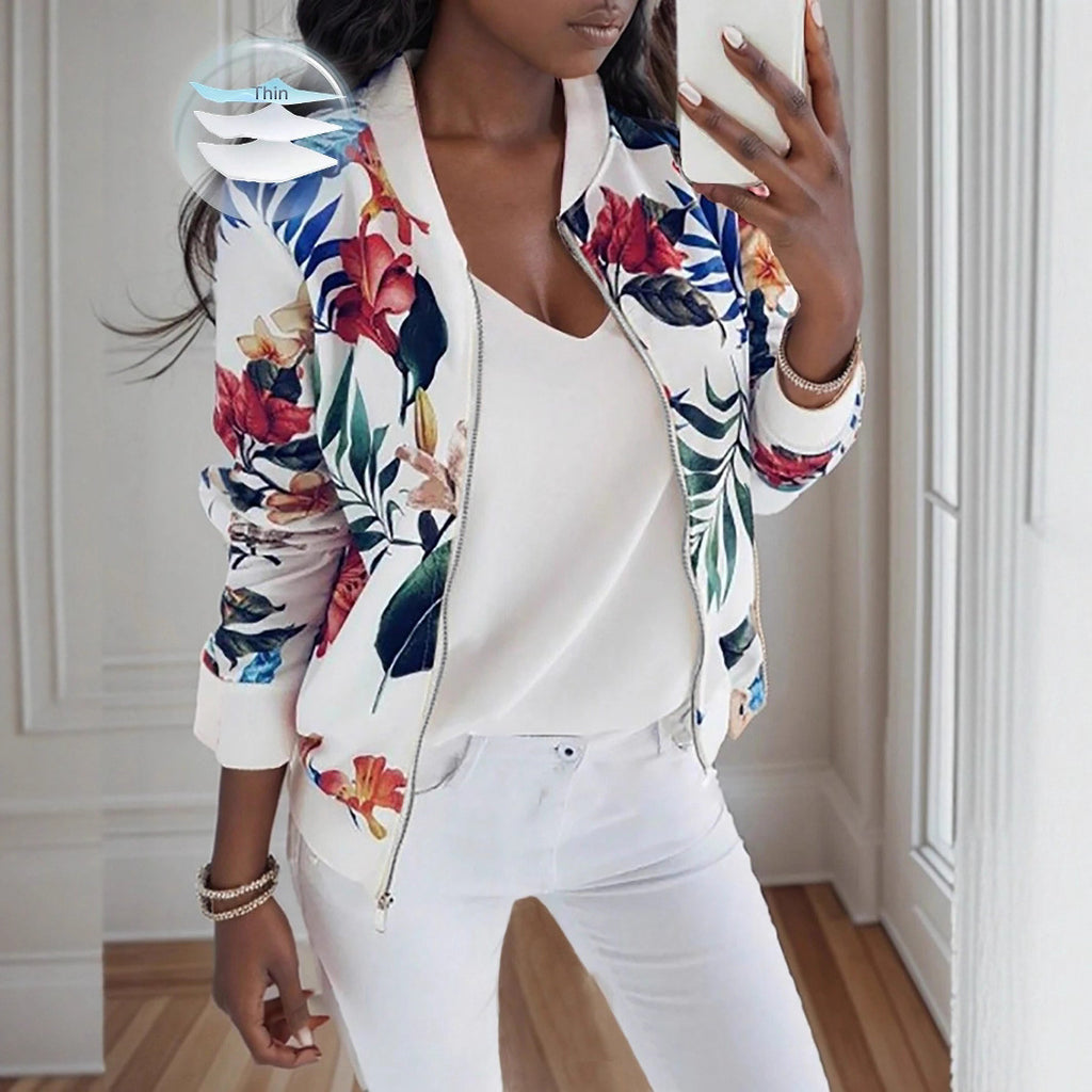 Damen Freizeitjacke mit floralem Design und Reißverschluss Sovae