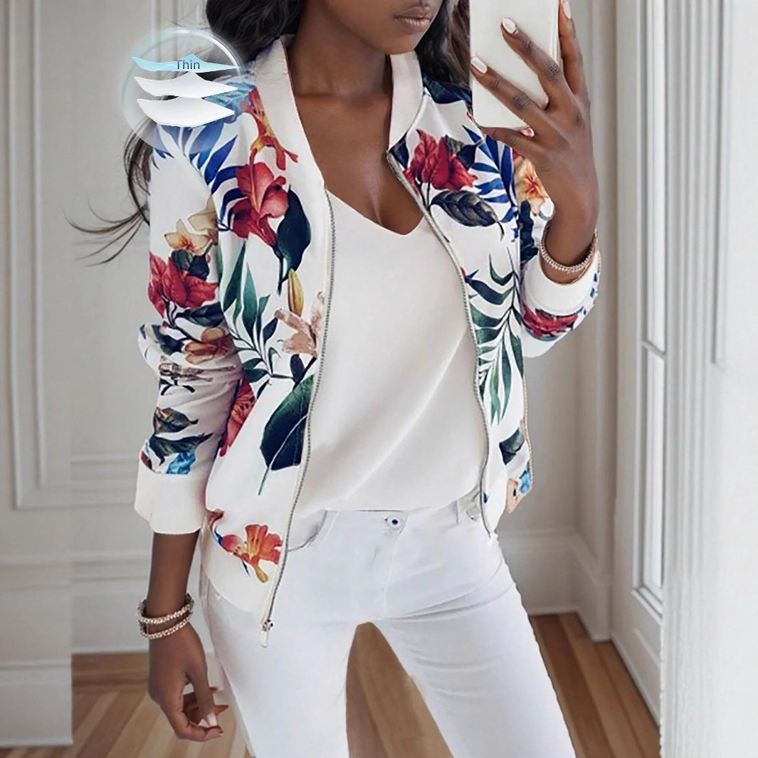 Damen Freizeitjacke mit floralem Design und Reißverschluss Sovae