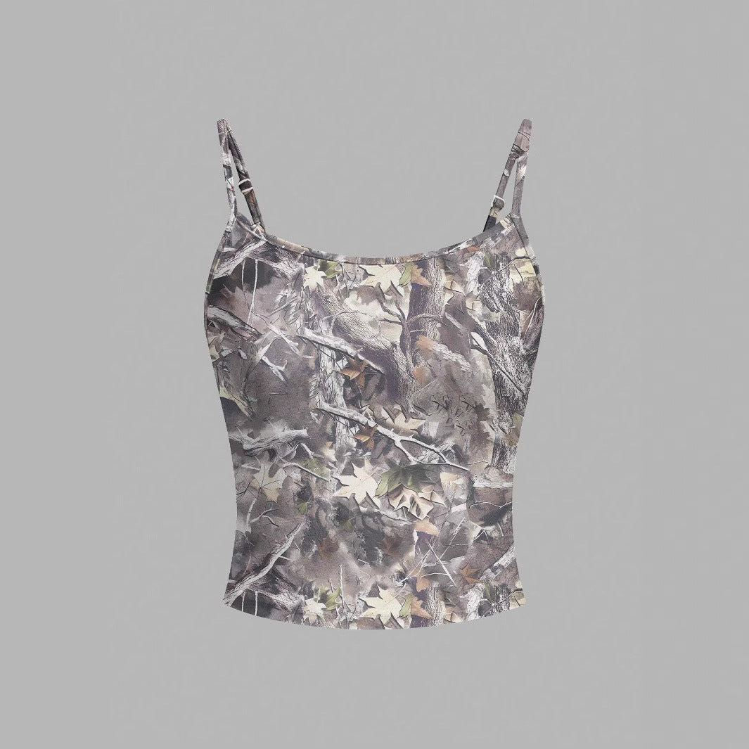 Damen ärmelloses Crop-Top mit einzigartigem Blattmotiv Sovae