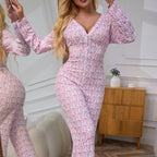 Damen Langarm Jumpsuit im verspielten Flamingo-Design Sovae