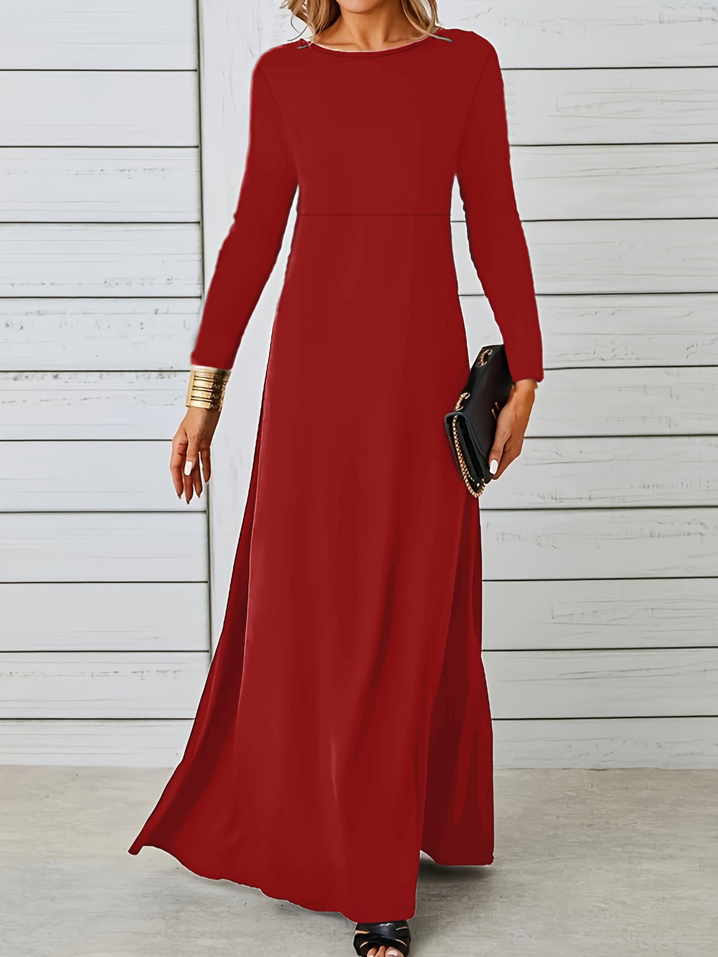 Damen elegantes Maxikleid mit langen Ärmeln und fließendem Schnitt Sovae