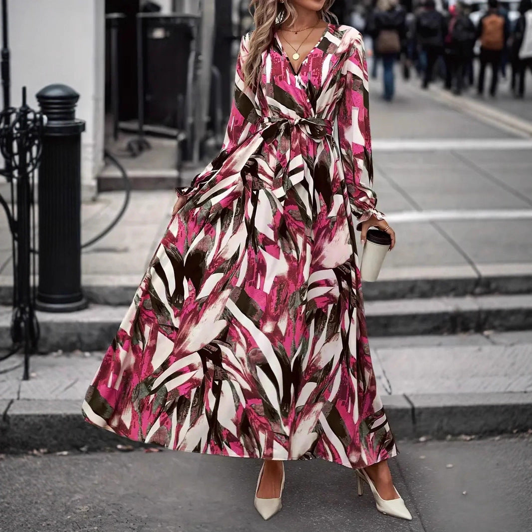 Damen Elegantes Maxikleid mit floralem Druck und Gürtel Sovae