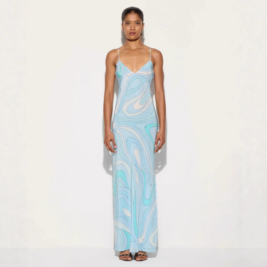 Damen Maxikleid mit schmalen Spaghettiträgern und elegantem V-Ausschnitt Sovae