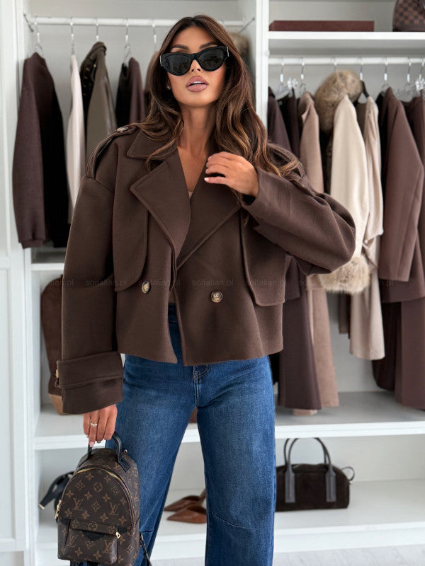 Damen elegante cropped Jacke mit doppelter Knopfleiste Sovae