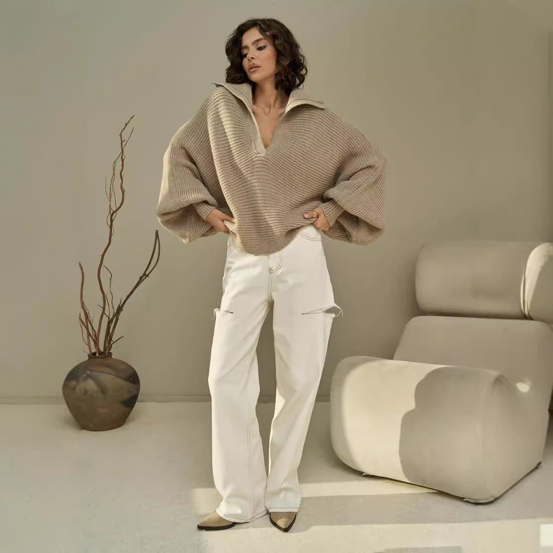 Damen Kuscheliger Oversized Pullover Sovae