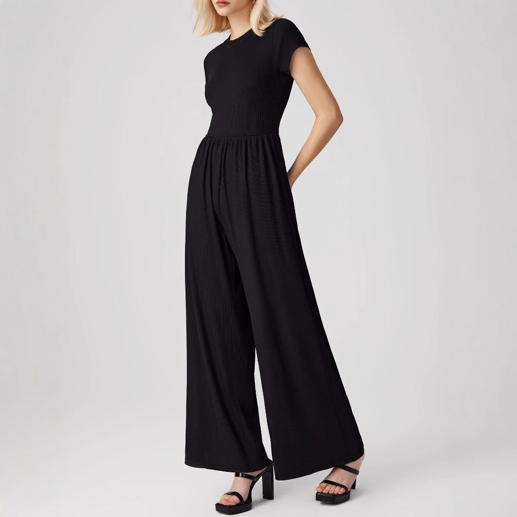 Damenlässiger Jumpsuit mit hohem Taillenschnitt und weitem Bein Sovae