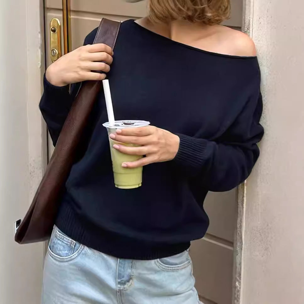 Damen Oversized Strickpullover mit schulterfreiem Design Sovae