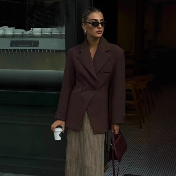 Damen elegante Oversized-Blazerjacke mit doppelter Knopfleiste und Taschen Sovae