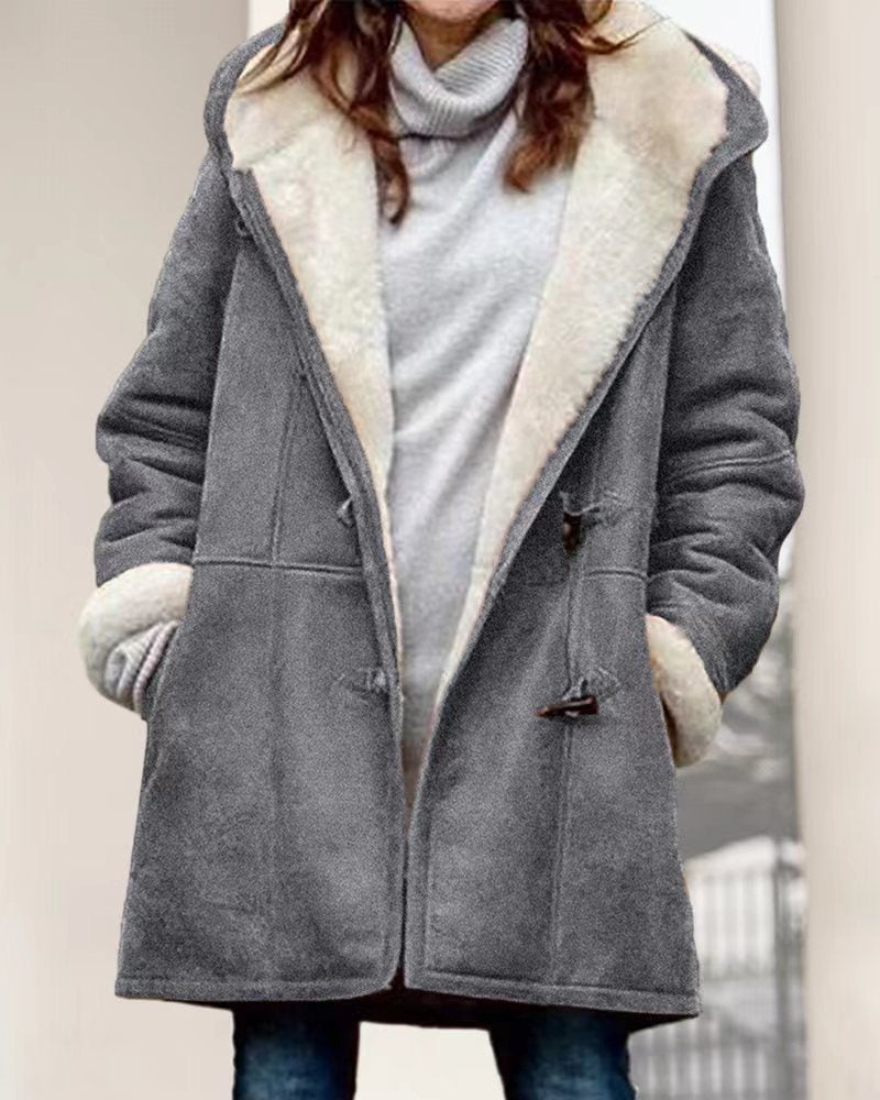 Damen modische Fleecejacke mit großzügigem Kragen und praktischen Taschen Sovae