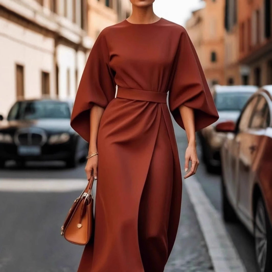 Damen Elegantes Maxikleid mit Befestigungsband und weitem Ärmel Sovae