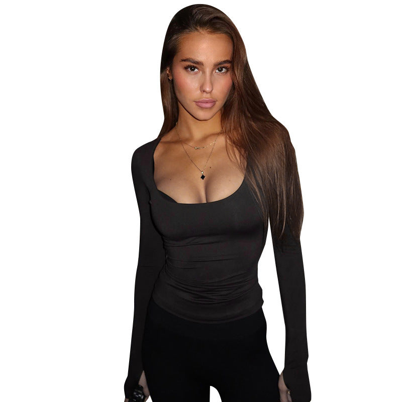 Damen elegantes Langarmoberteil mit quadratischem Ausschnitt Sovae