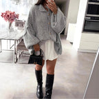 Damen Oversized Strickjacke mit stylischen Puffärmeln und Knopfleiste Sovae