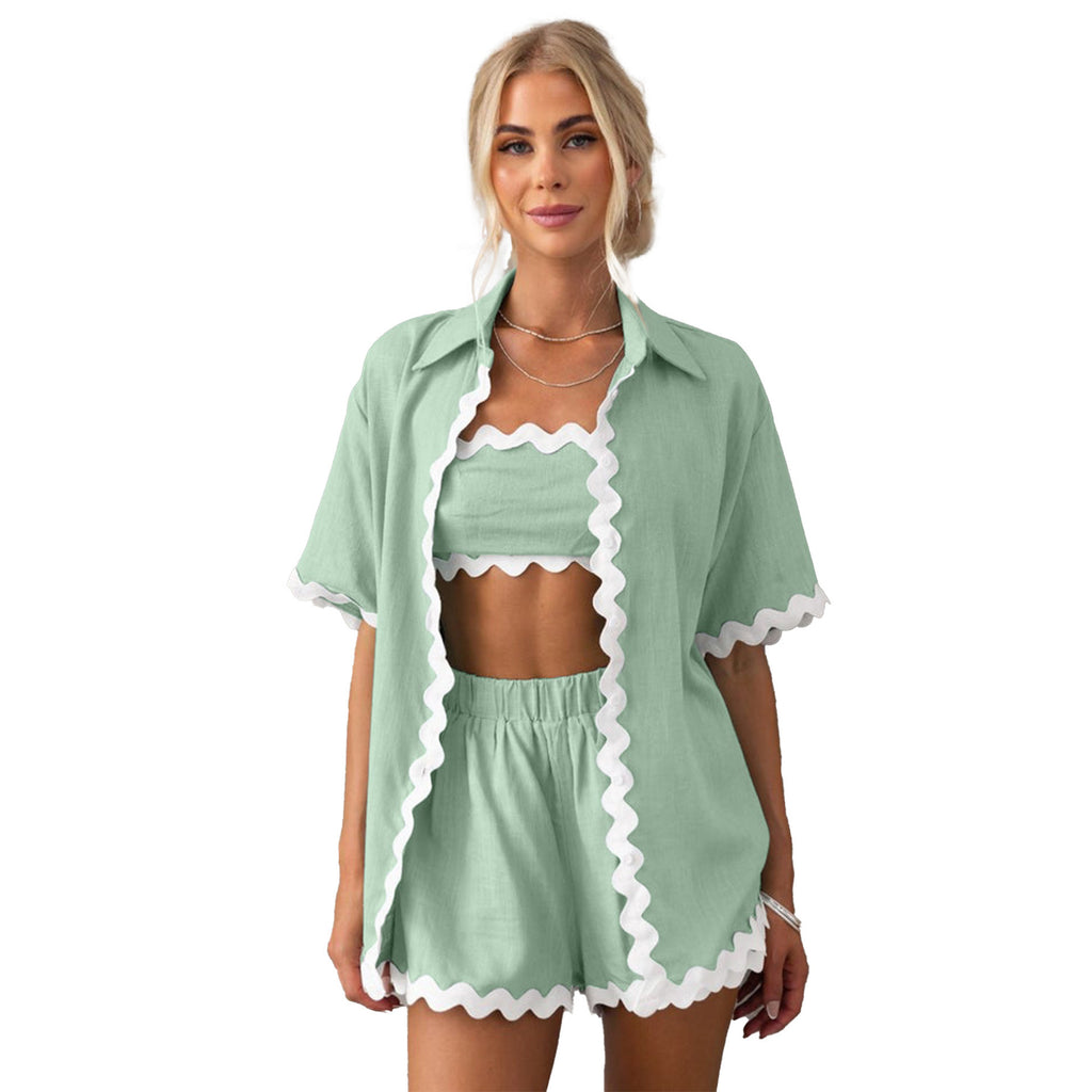 Damen elegante Sommerbluse und Shorts Set Sovae