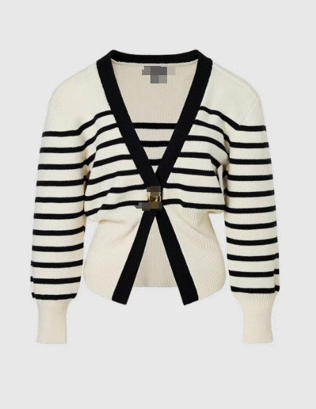 Damen elegante Strickjacke mit tiefem V-Ausschnitt und Knopfdetail Sovae