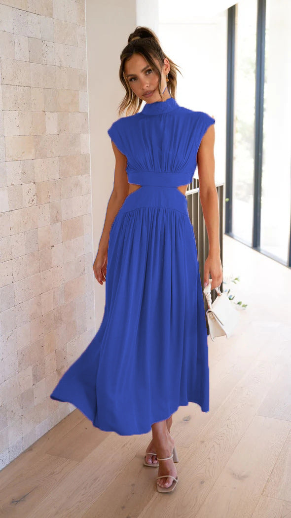Damen Maxikleid mit elegantem Stehkragen und raffiniertem Cut-Out Sovae