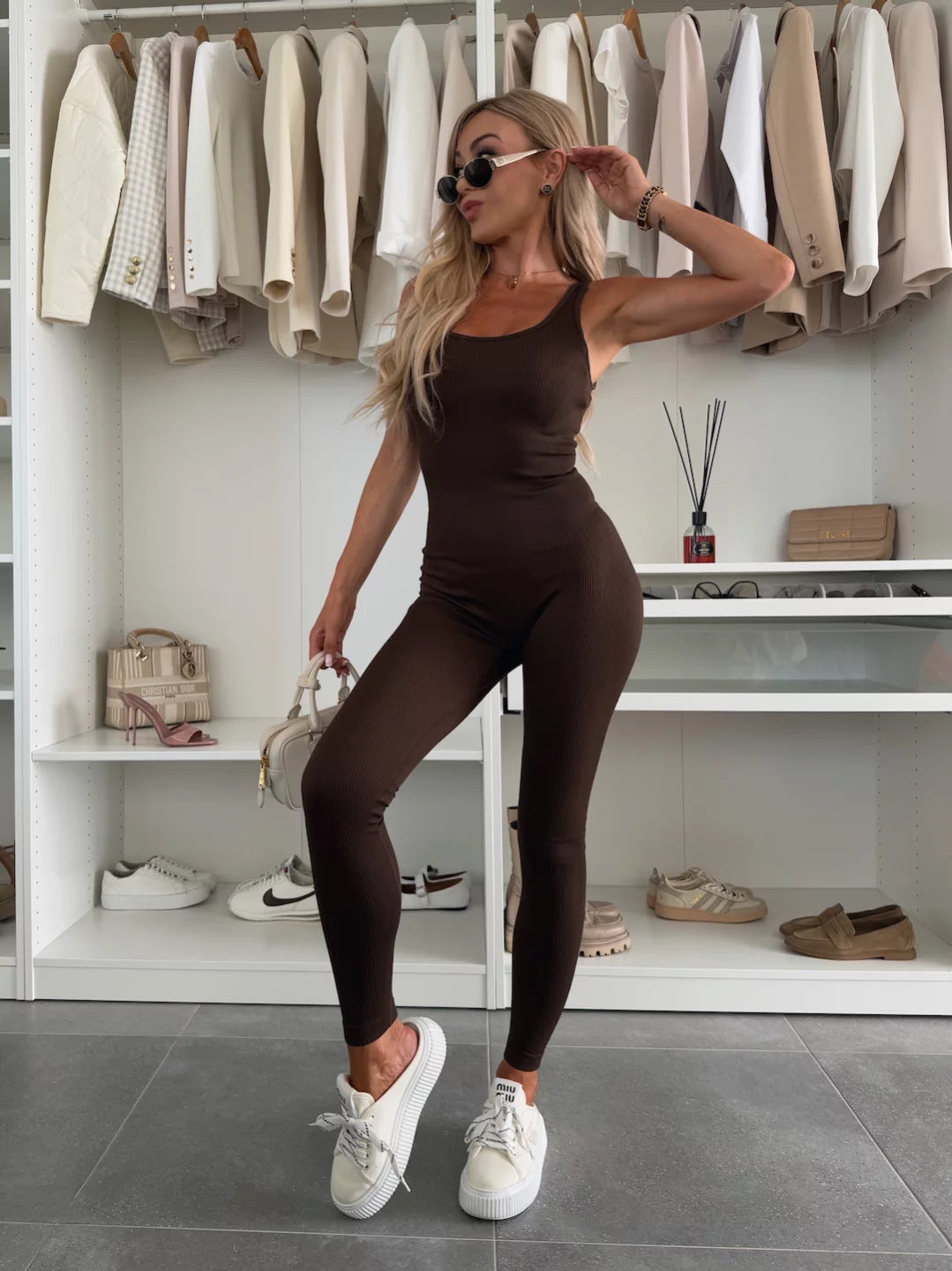 Damen Sportlicher Langarm-Jumpsuit mit Rippstruktur Sovae
