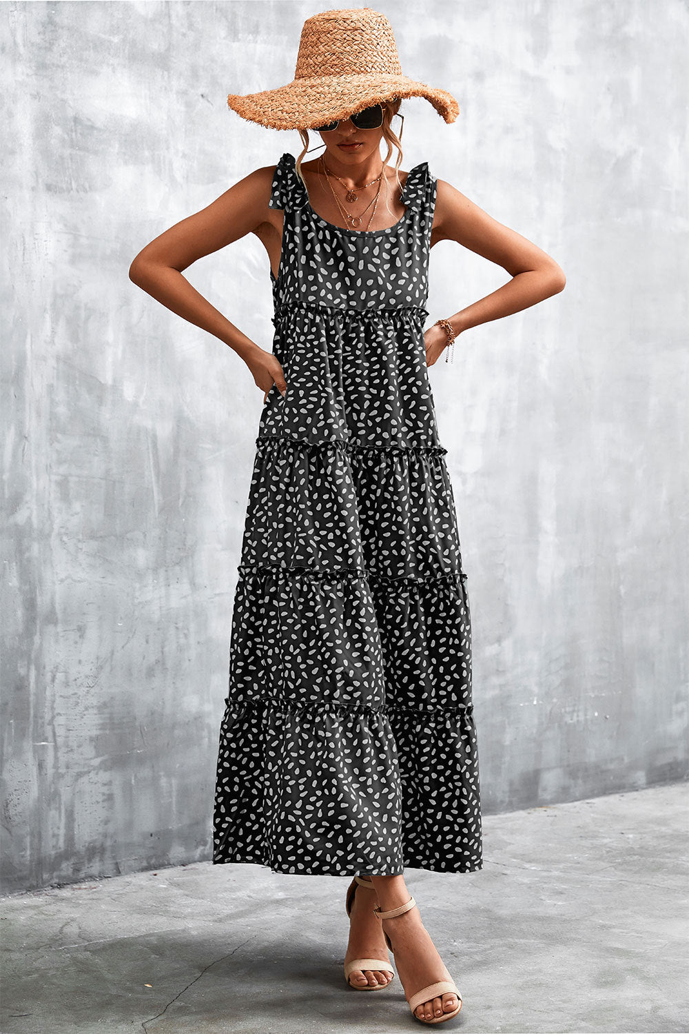 Damen Maxikleid mit verspieltem Volant und zartem Muster Sovae