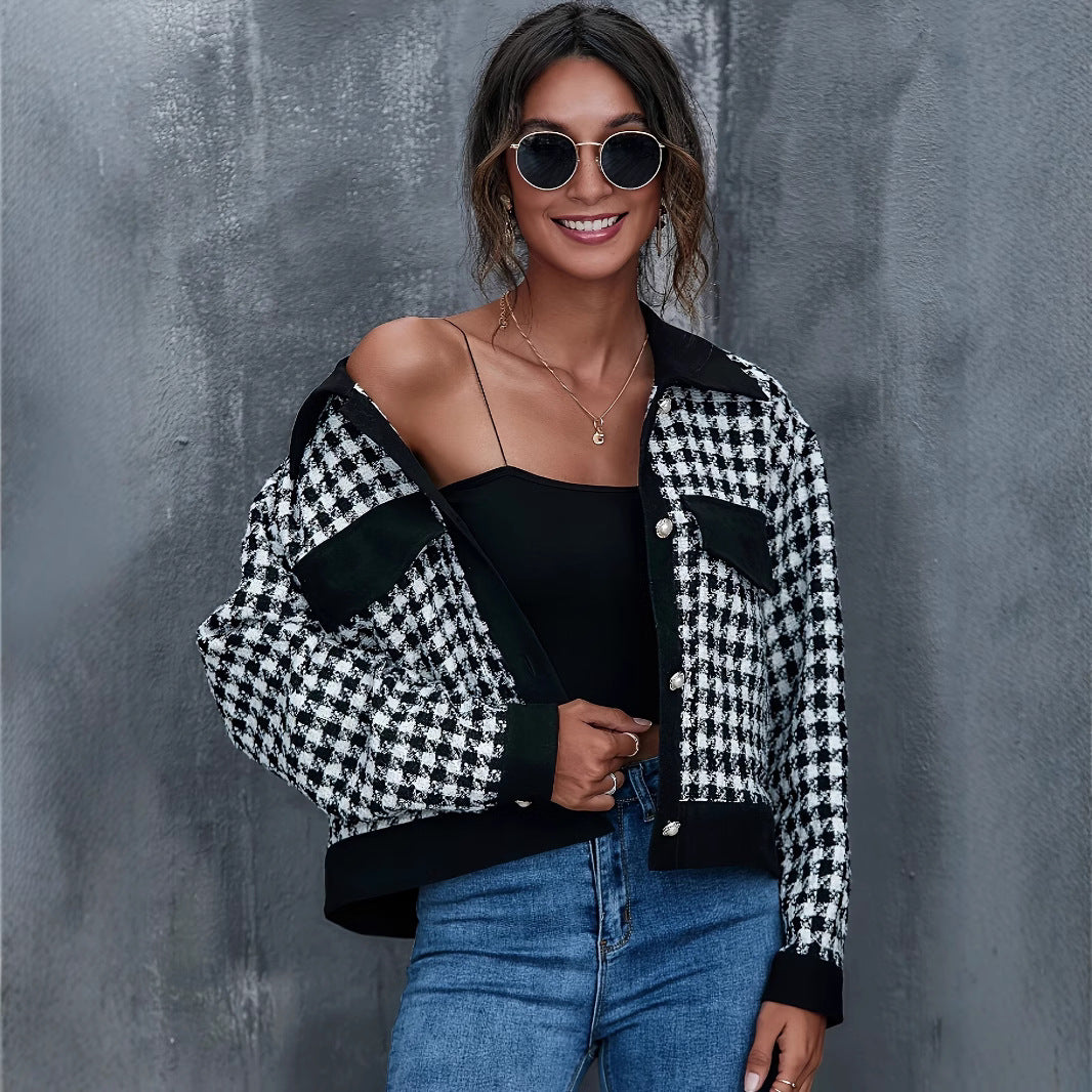 Damen gestepptes Karomuster-Jacke mit stylischen Detail Sovae