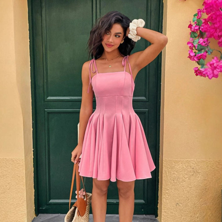 Damen Minikleid mit verstellbaren Trägern und weitschwingendem Rock Sovae