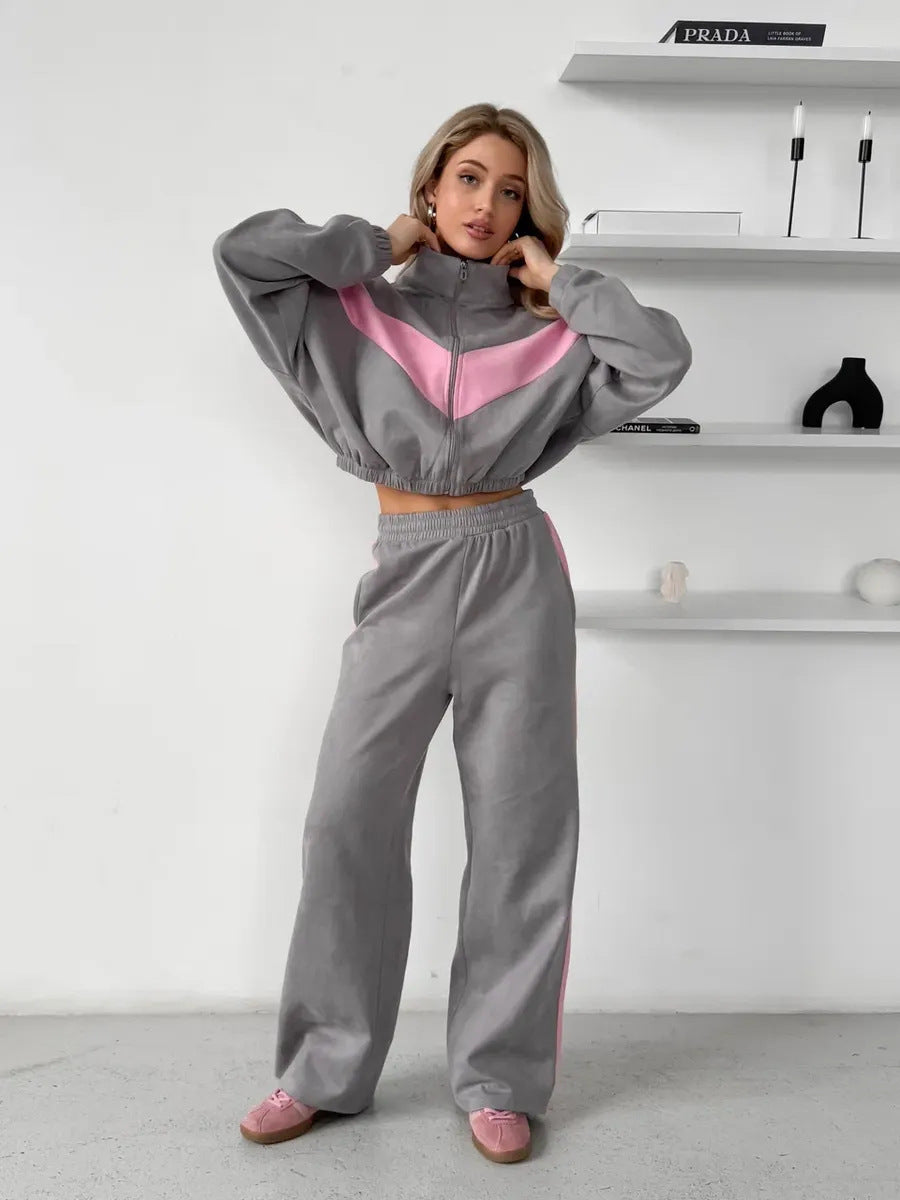 Damen sportlicher Fleece-Loungewear-Anzug mit Reißverschluss Sovae