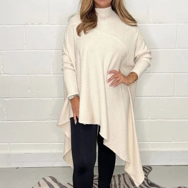 Damen asymmetrisches Strickoberteil mit hohem Kragen Sovae