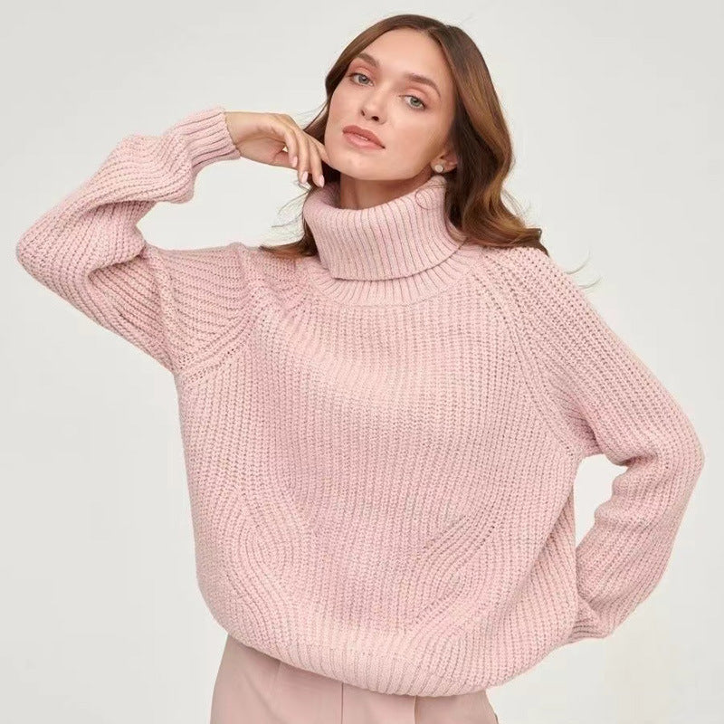 Damen Grobstrickpullover mit hohen Kragen Sovae