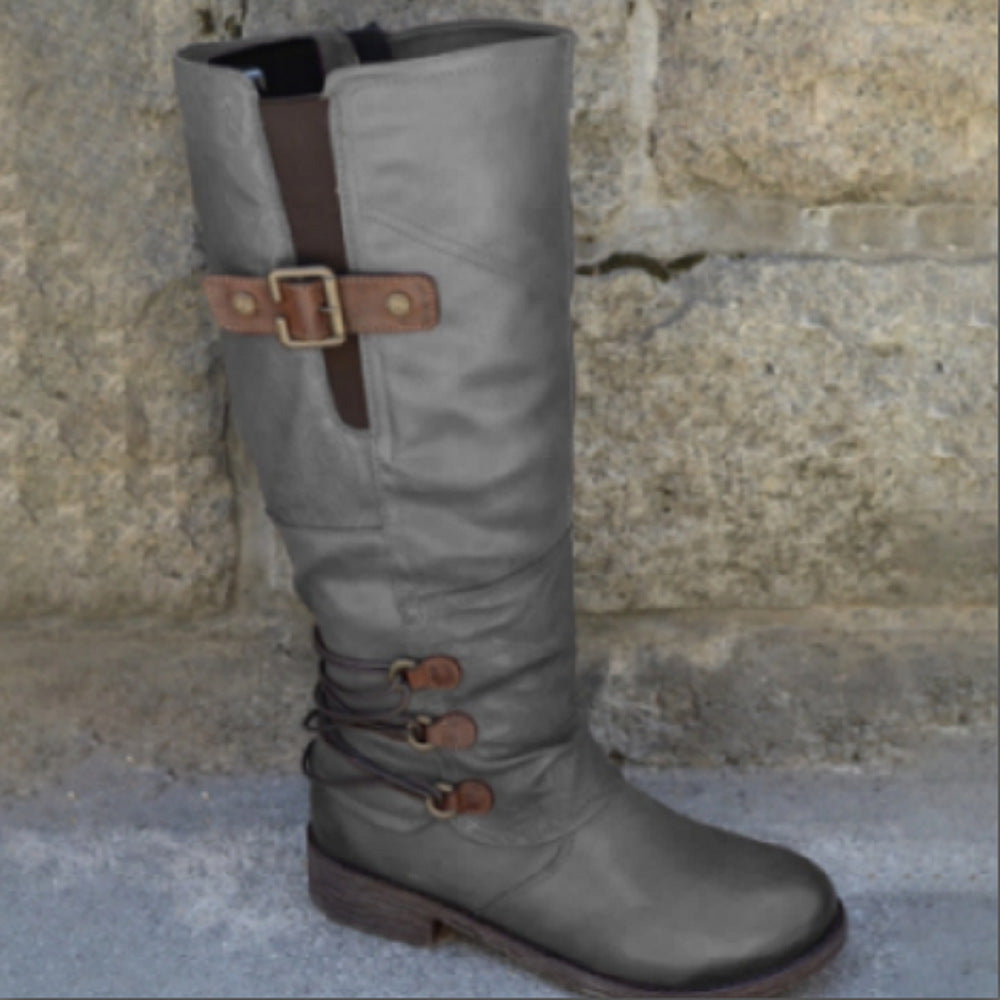 Damen Lederstiefel mit dekorativem Riemen und praktischem Schnürdesign Sovae