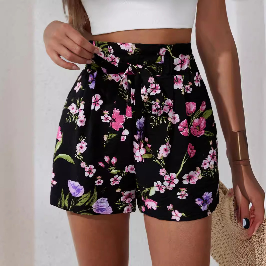 Damen Blumengemusterte Shorts mit weitem Bein Sovae