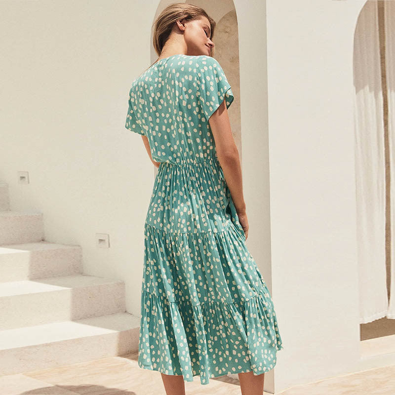 Damen Luftiges Maxi-Kleid mit V-Ausschnitt und Volant Sovae