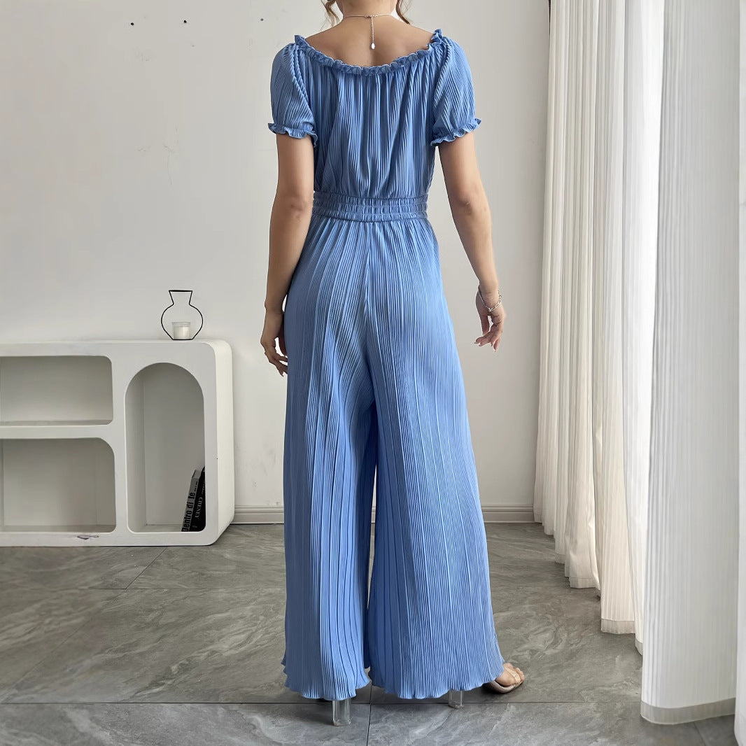 Damen Jumpsuit mit Plissee-Design und elastischem Bund Sovae