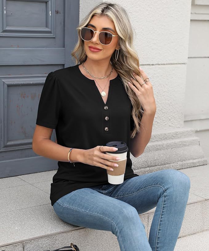 Damen modisches und bequemes Kurzarm-Shirt mit Knopfdetails Sovae