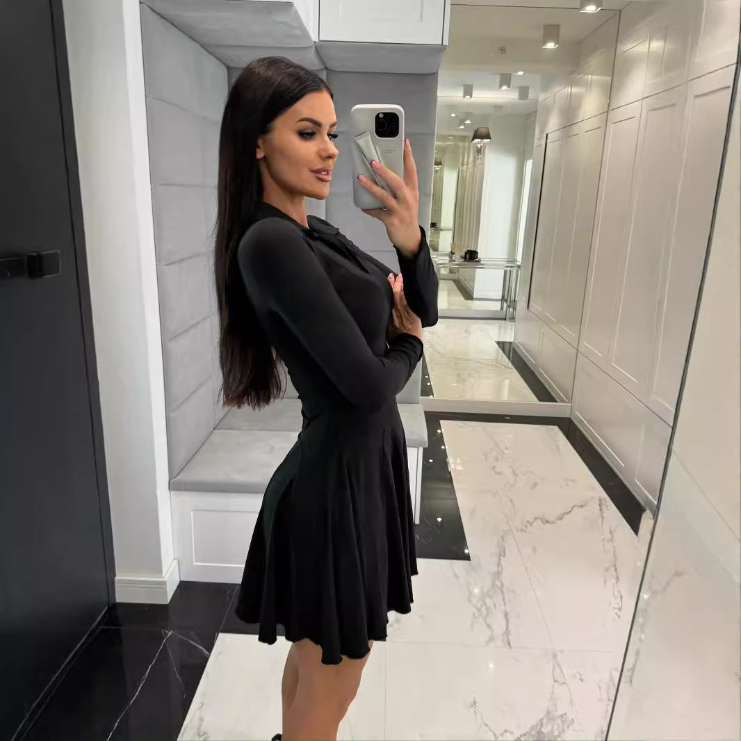Damen ausgestelltes A-Linien-Kleid mit Polo-Kragen Sovae