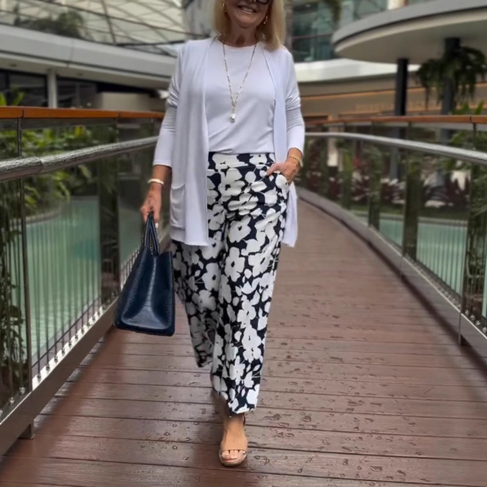 Damen Palazzo-Hose mit floralem Design und weitem Bein Sovae