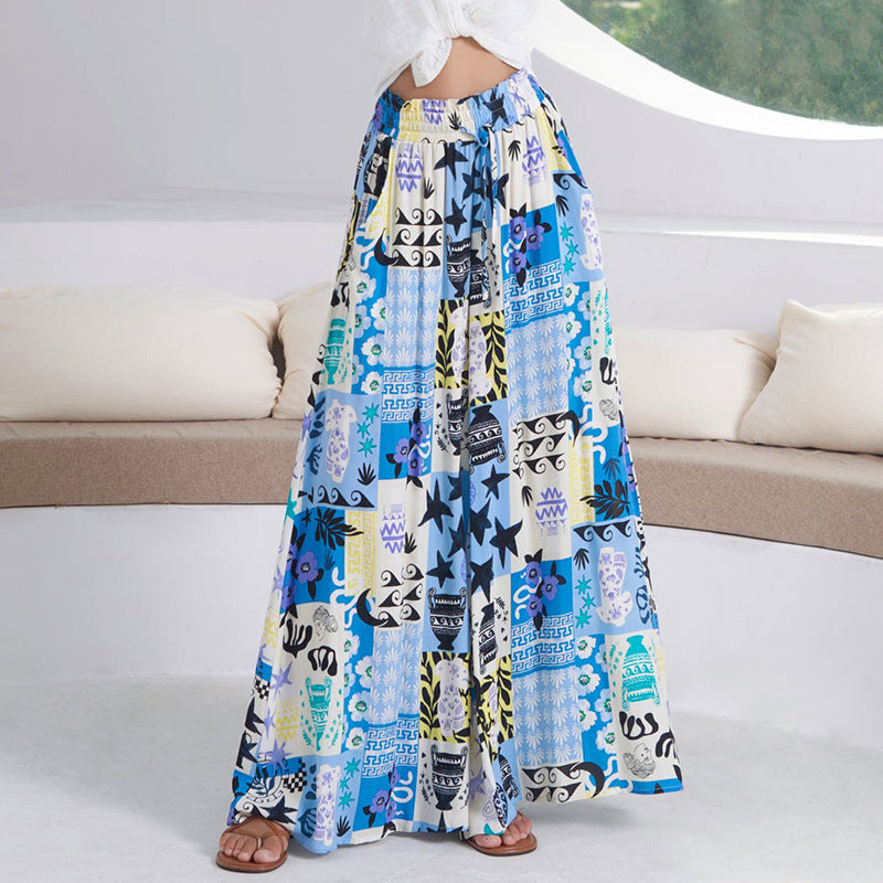 Damen weite Palazzo-Hose mit floralem Print Sovae