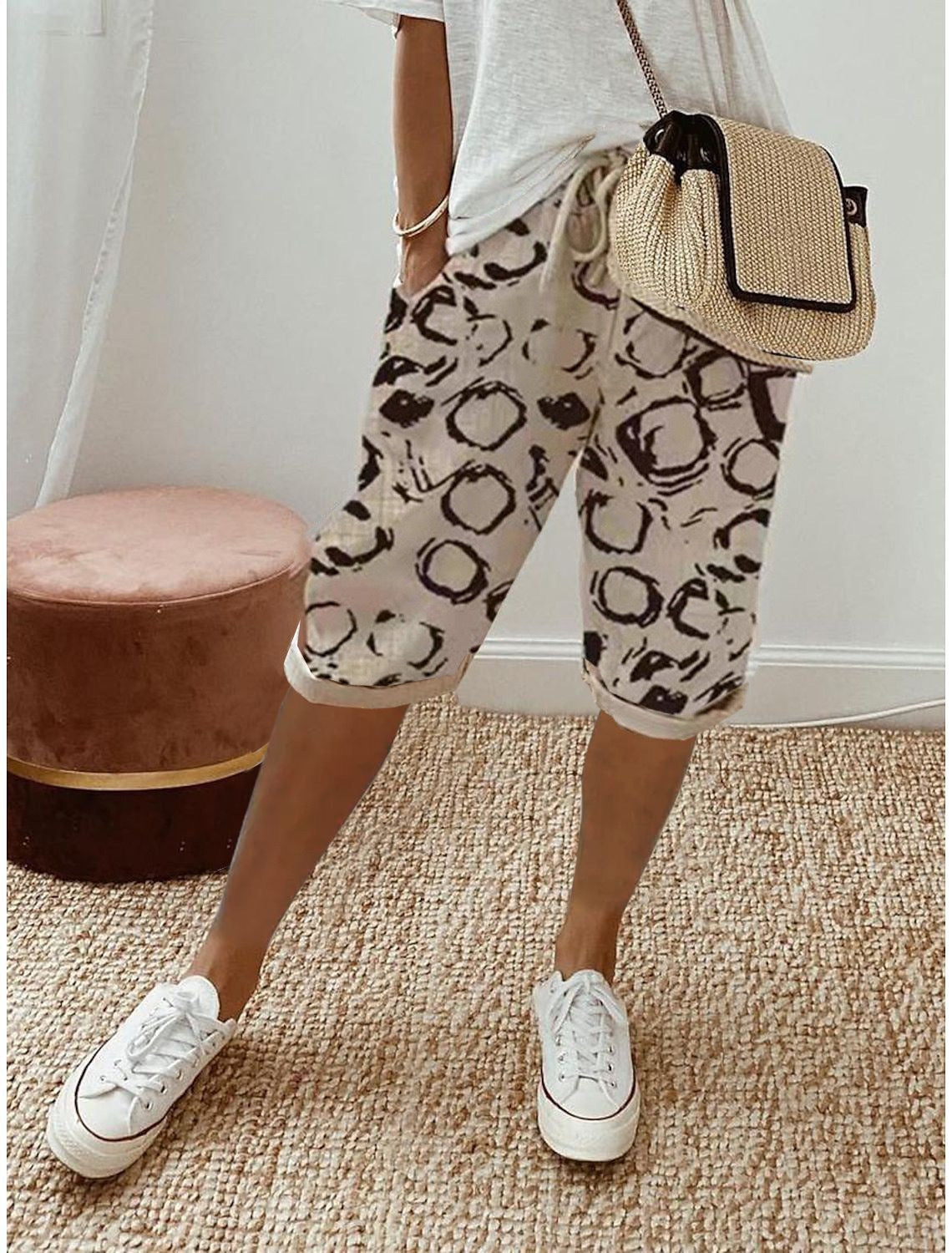 Damen lässige Leinen-Shorts mit elastischem Bund und praktischen Taschen Sovae