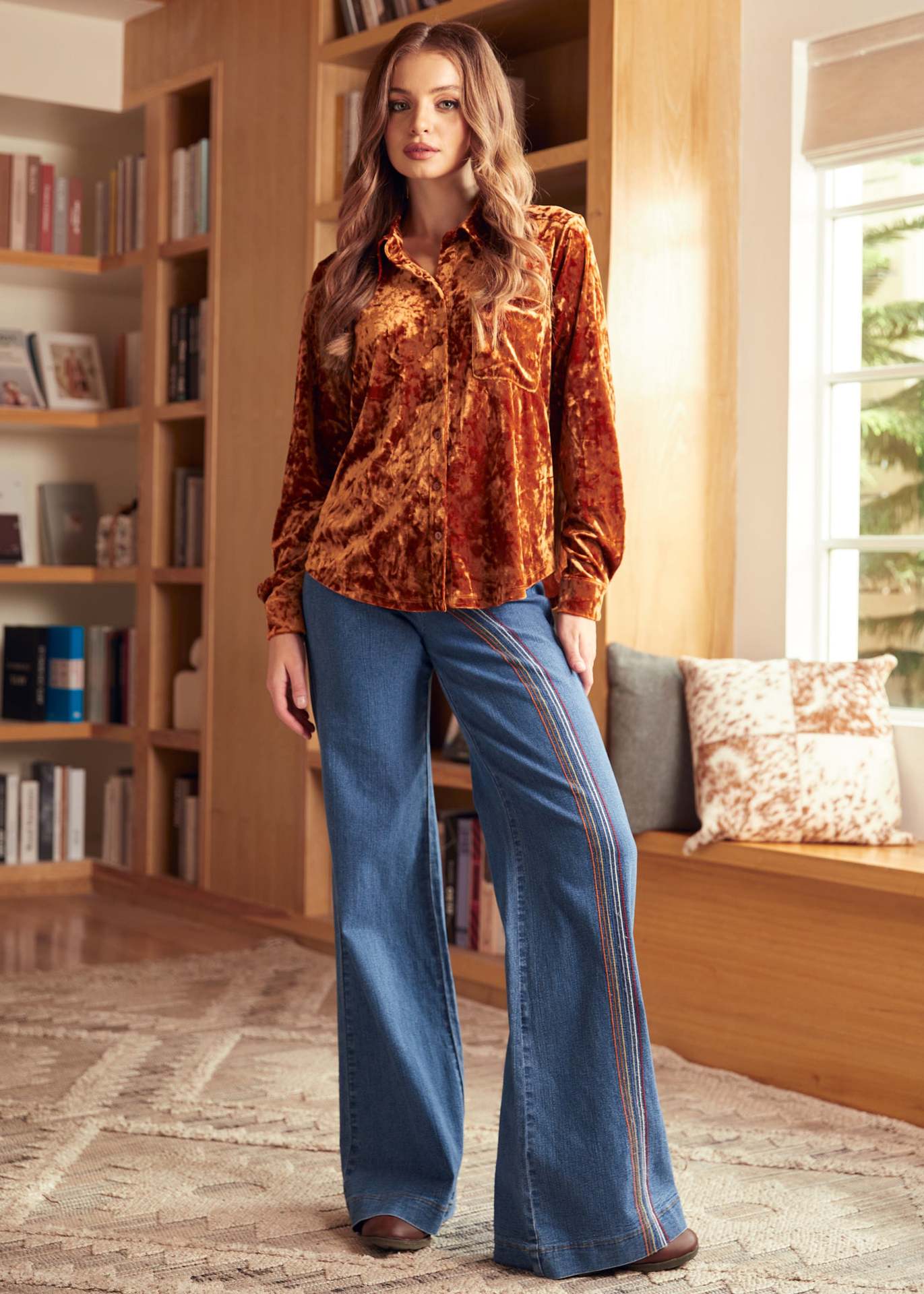 Damen Luxuriöse Veloursbluse Sovae