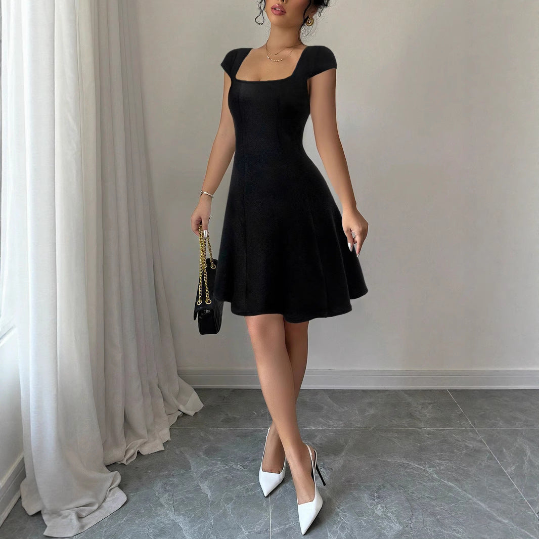 Damen A-linien Kleid mit quadratischem Ausschnitt und eleganten Details Sovae
