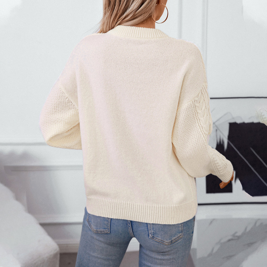Damen Grobstrickpullover mit raffiniertem Zopfmuster und Rundhalsausschnitt Sovae
