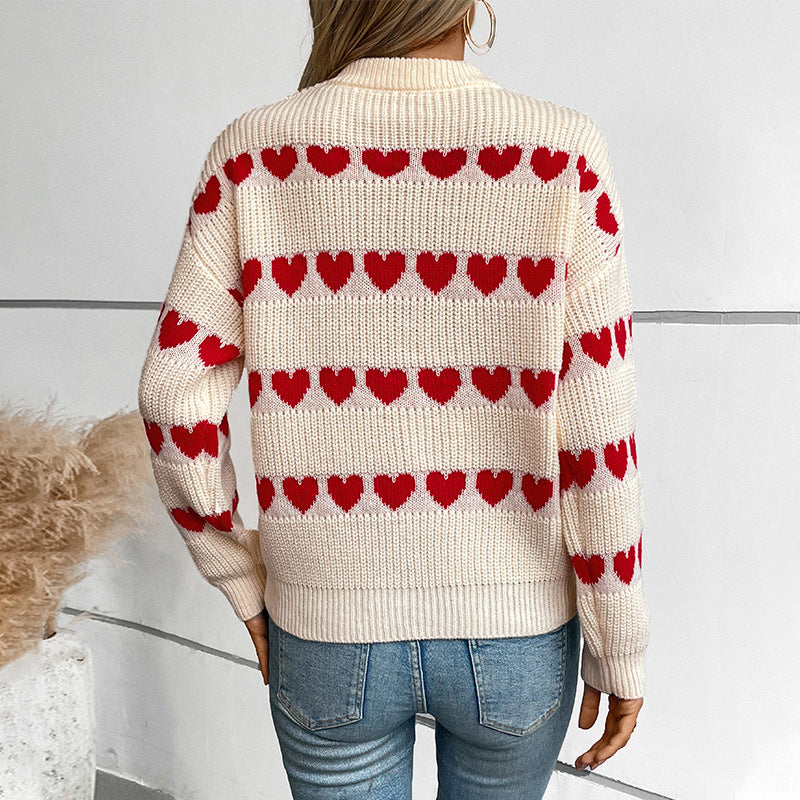 Damen kuscheliger Pullover mit Herzchenmuster Sovae