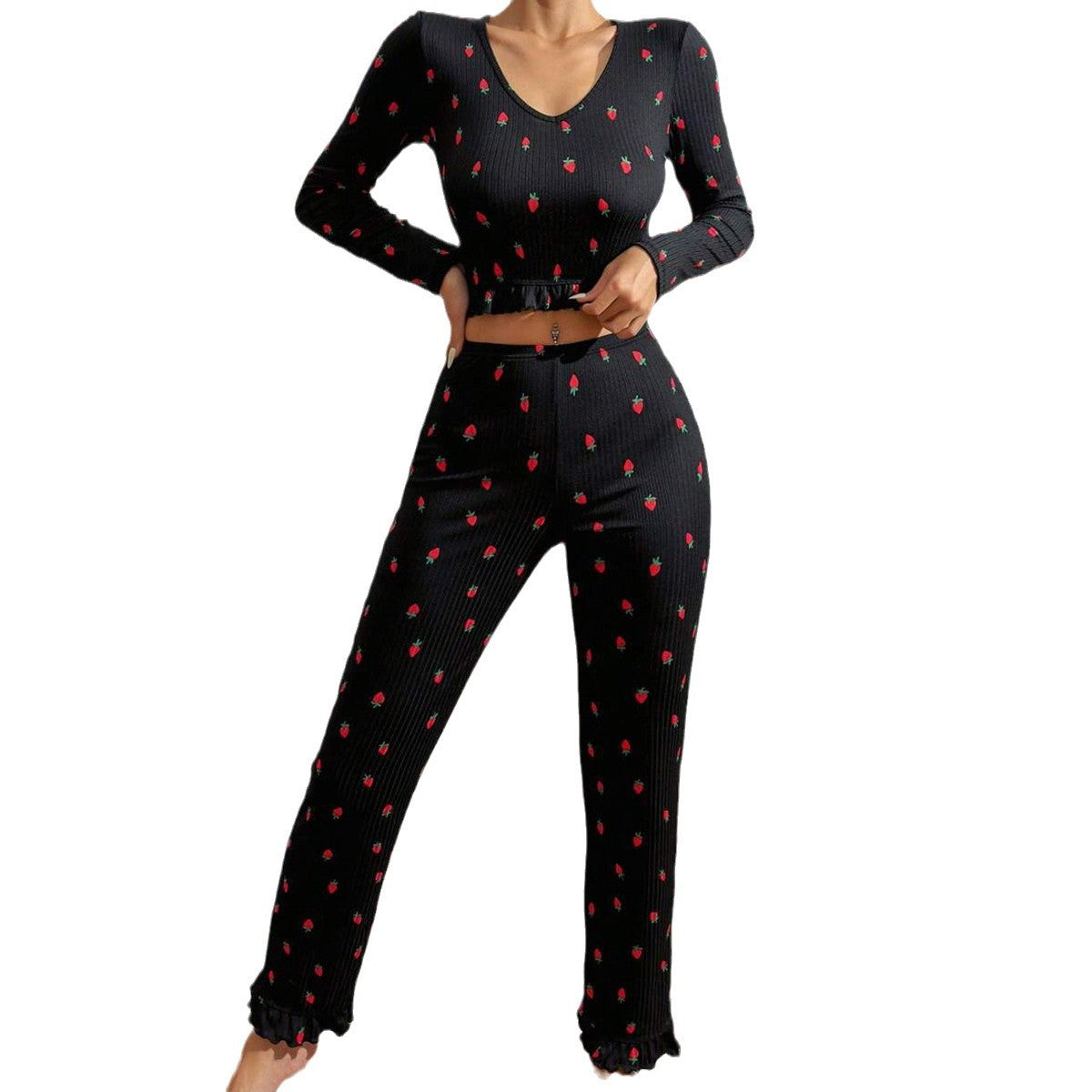 Damen Loungewear Set mit fröhlichem Erdbeerprint Sovae